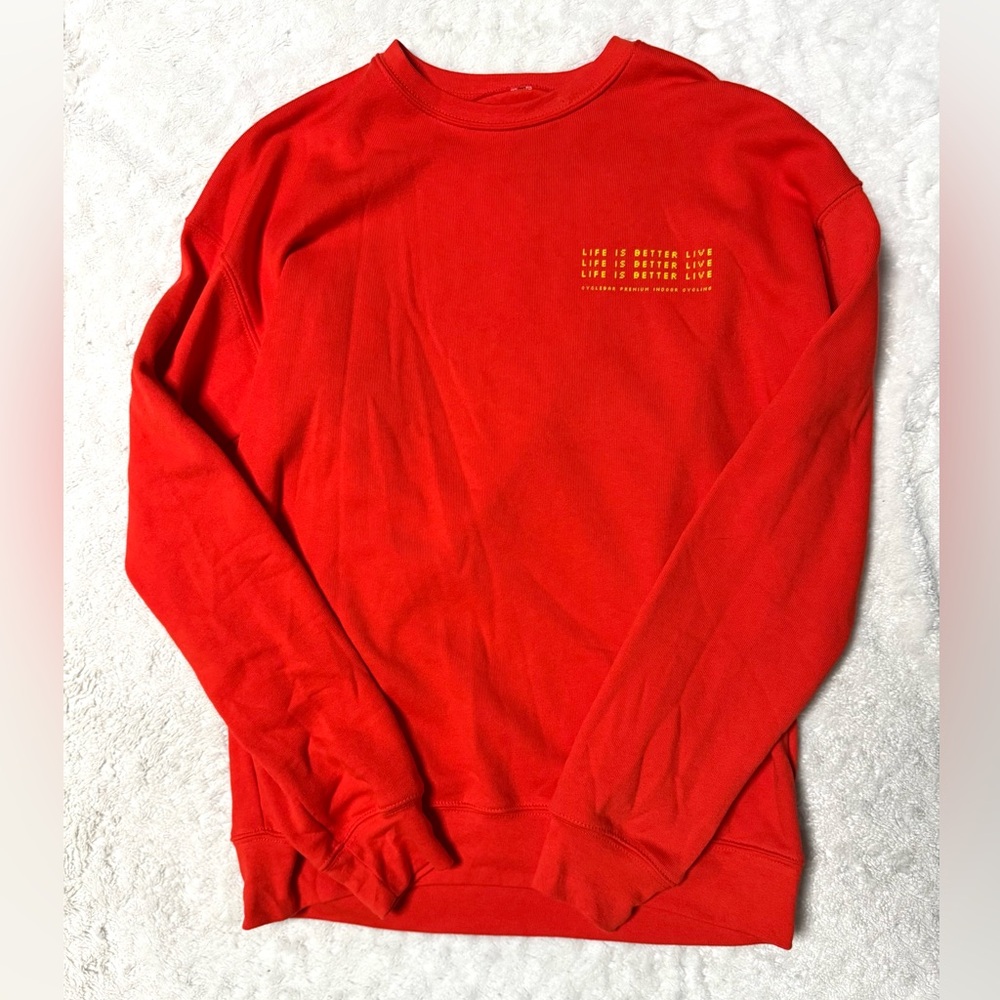 NWOT- CycleBar Life Is Better Live Red Crewneck Graphic Fleece Lined Sweatshirt